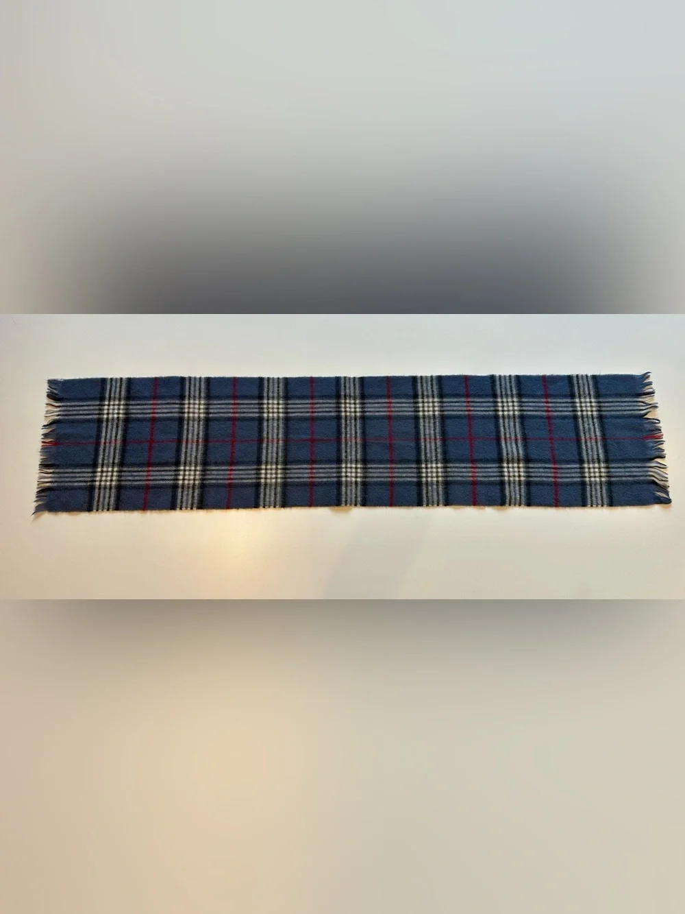 Vintage 100% Merino Wool Plaid Scarf West Germany Blue Red